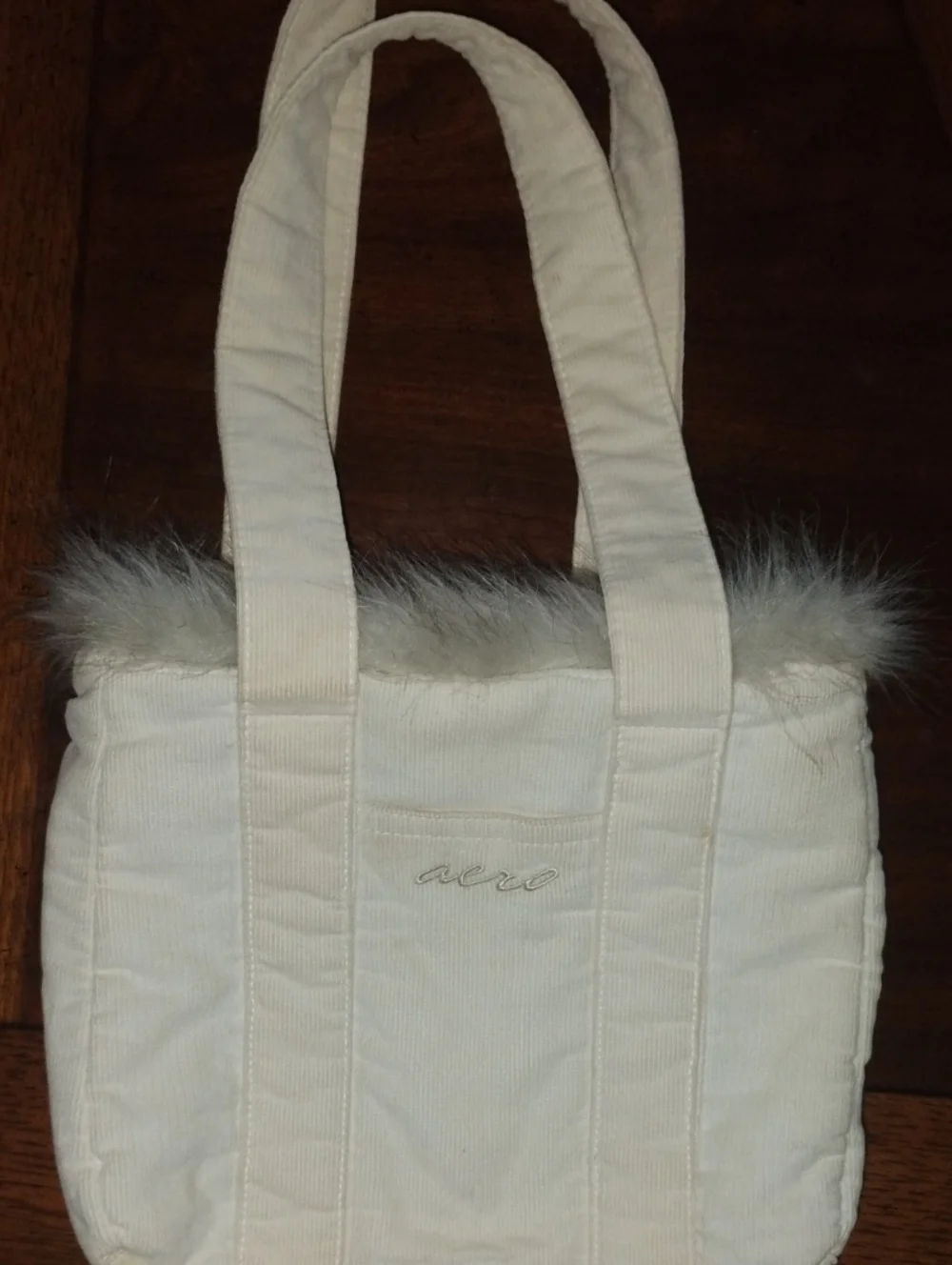 Aeropostale Cream Faux-Fur Trim Canvas Tote